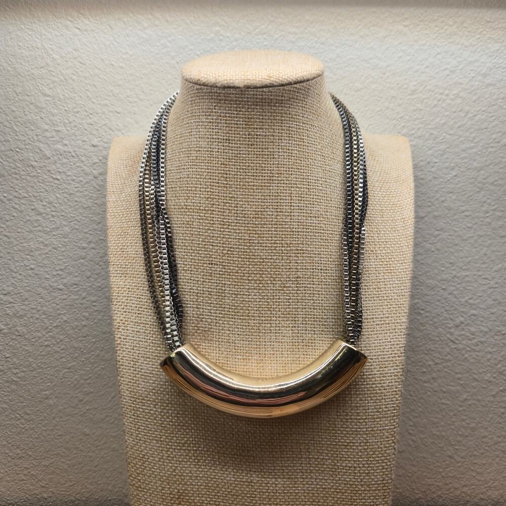 Vintage Lydell NYC Multi Strand Statement Necklace Two Tone Silver Gold Mesh
